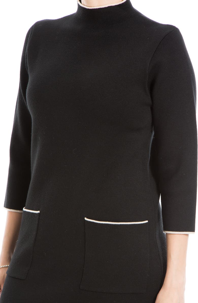 MAX STUDIO Mock Neck Short Sweater Dress, Alternate, color, Black/ Bone