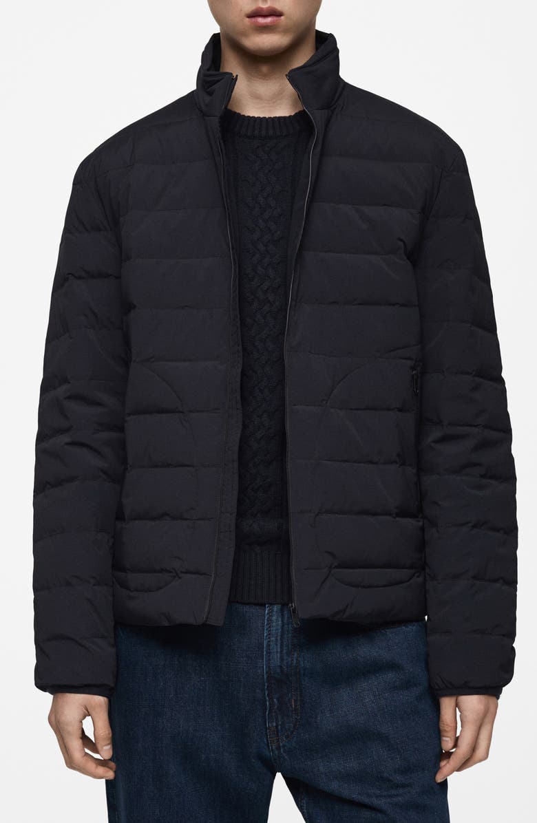 MANGO Water Repellent Quilted Down Jacket, Main, color, Dark Navy