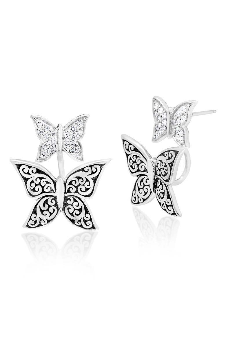 Lois Hill Sterling Silver Pave Diamond Scroll Filigree Double Butterfly Earrings - 0.25 ctw, Main, color, 
