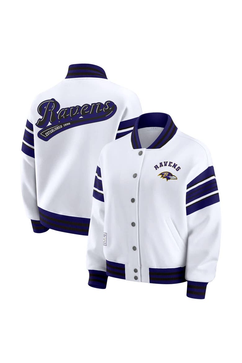 Women's WEAR by Erin Andrews White Baltimore Ravens Plus Size Full-Snap Fleece Sweatshirt Jacket, Main, color, White