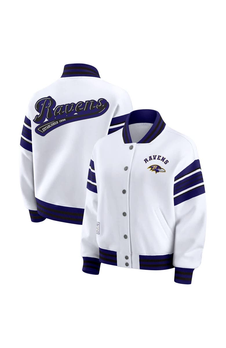 WEAR by Erin Andrews Women's WEAR by Erin Andrews White Baltimore Ravens Plus Size Full-Snap Fleece Sweatshirt Jacket, Main, color, White