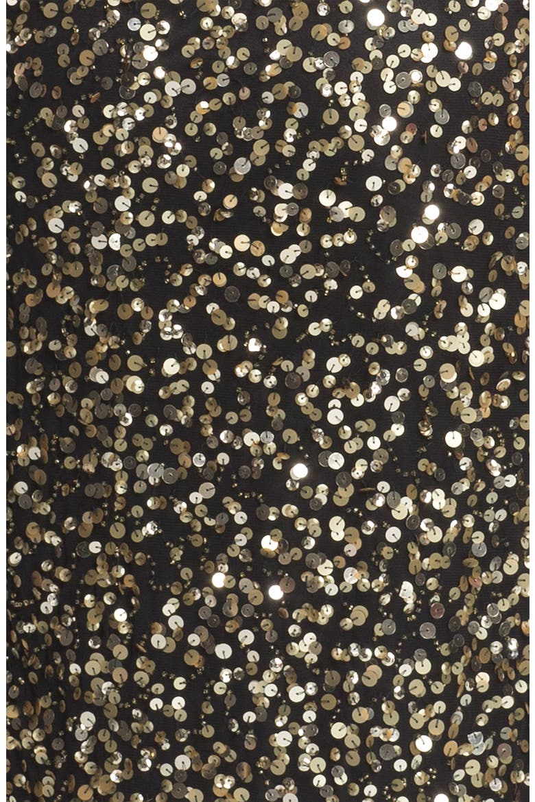 Blouson Bodice Sequin Mesh Gown, Alternate, color, BLACK/ GOLD