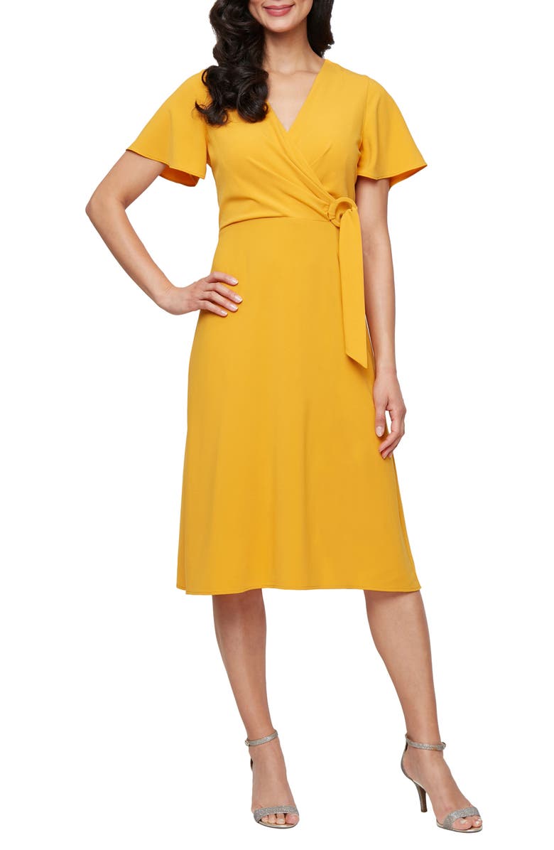 SL FASHIONS Flutter Sleeve Midi Dress, Main, color, Yellow