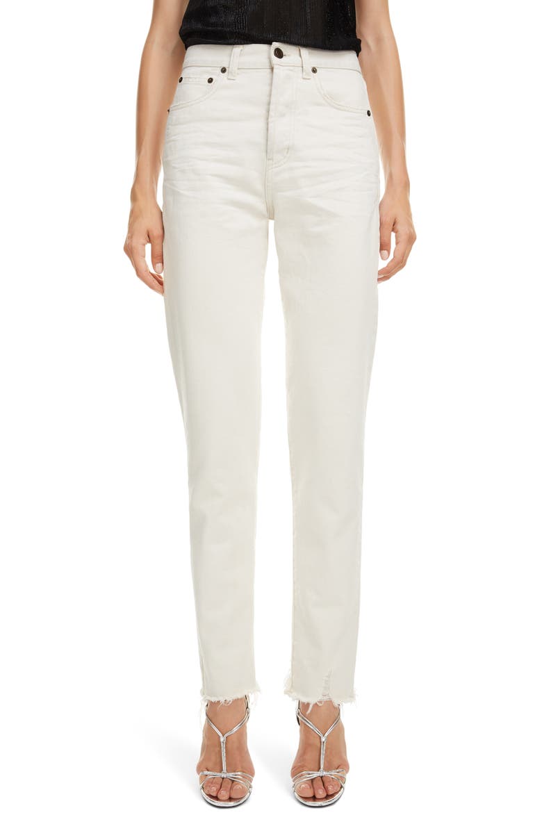 Saint Laurent High Waist Slim Jeans, Main, color,