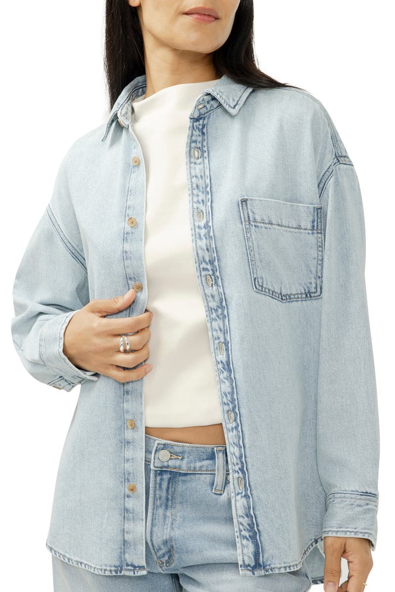 Denim Button-Up Beach Shirt, Main, color, MOONSTONE