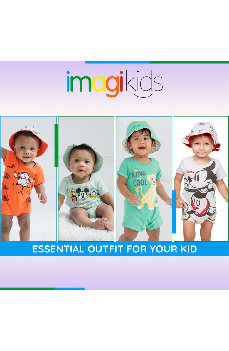 Disney Mickey Mouse 2-Piece Romper and Bucket Hat Set, Alternate, color, Mickey Friends Mint