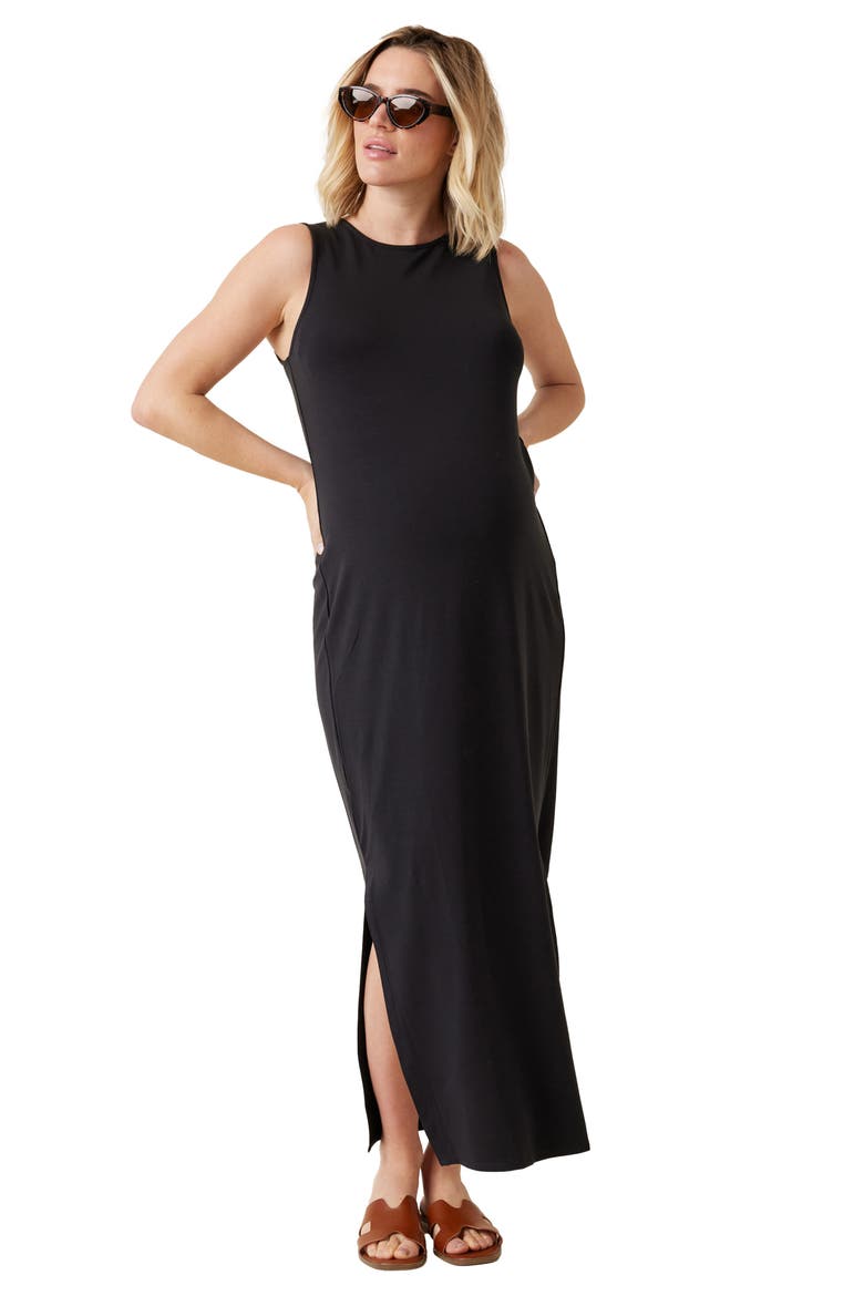 The Sidekick Maternity Column Dress, Alternate, color, BLACK