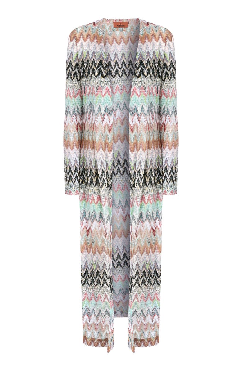 Missoni Cotton And Viscose Lamé Long Cardigan With Lace Motif, Alternate, color, Green& Brown