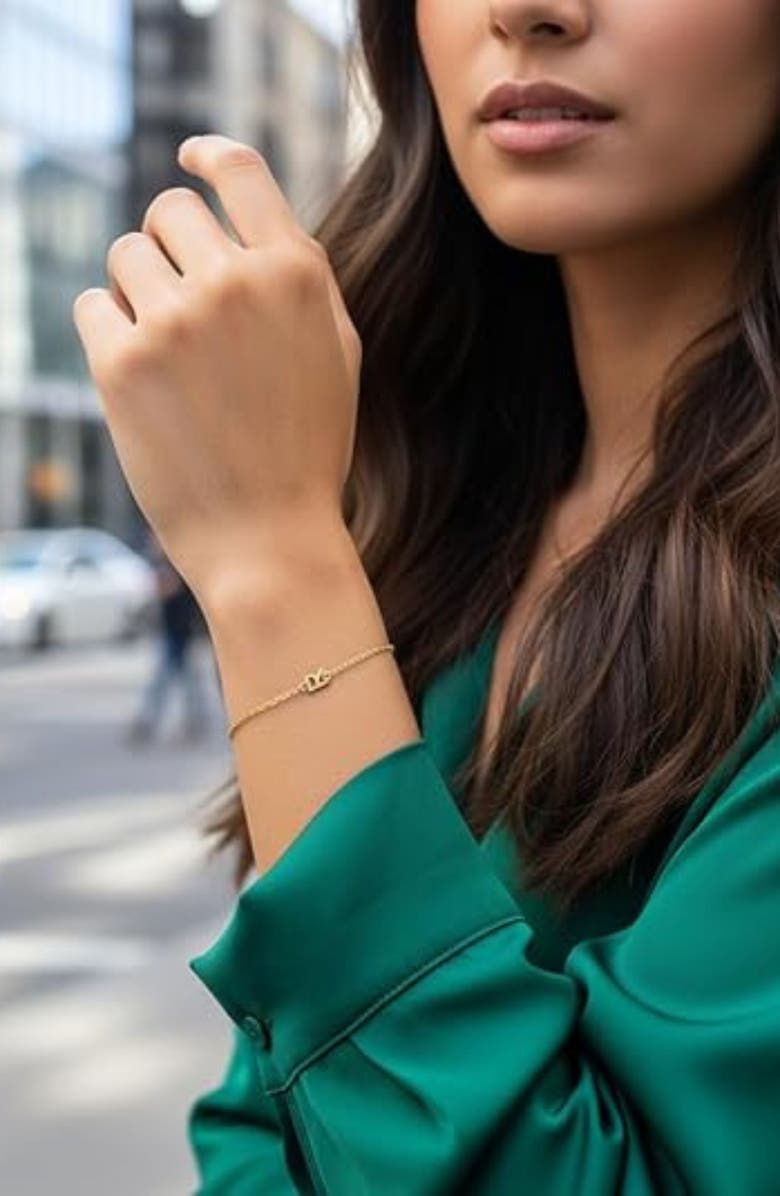 Oak & Luna Inez Initial Bracelet/Anklet in 18K Gold Plated Sterling Silver, Alternate, color, Letter R