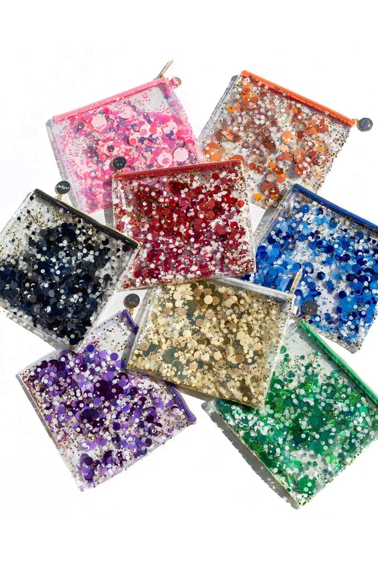 Spirit Squad Confetti Everything Pouch Makeup Bag Travel BagCosmetic Bag for Women, Alternate, color, Red