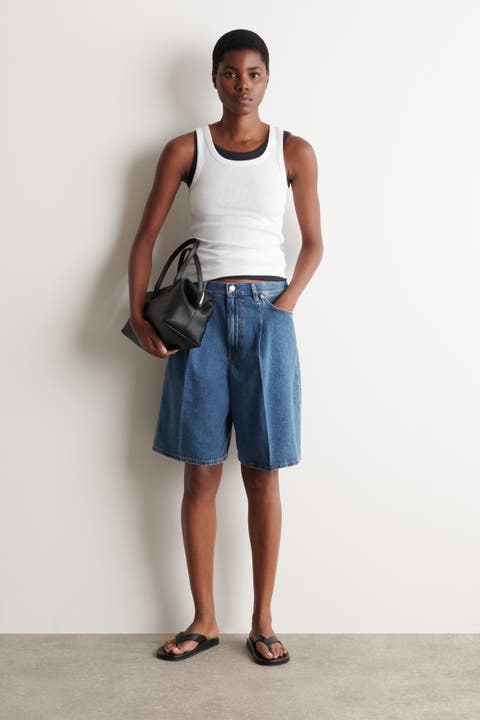 Wide-Leg Denim Shorts