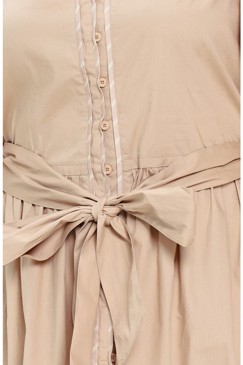 Solid Tie Waist Midi Dress, Alternate, color, TAUPE
