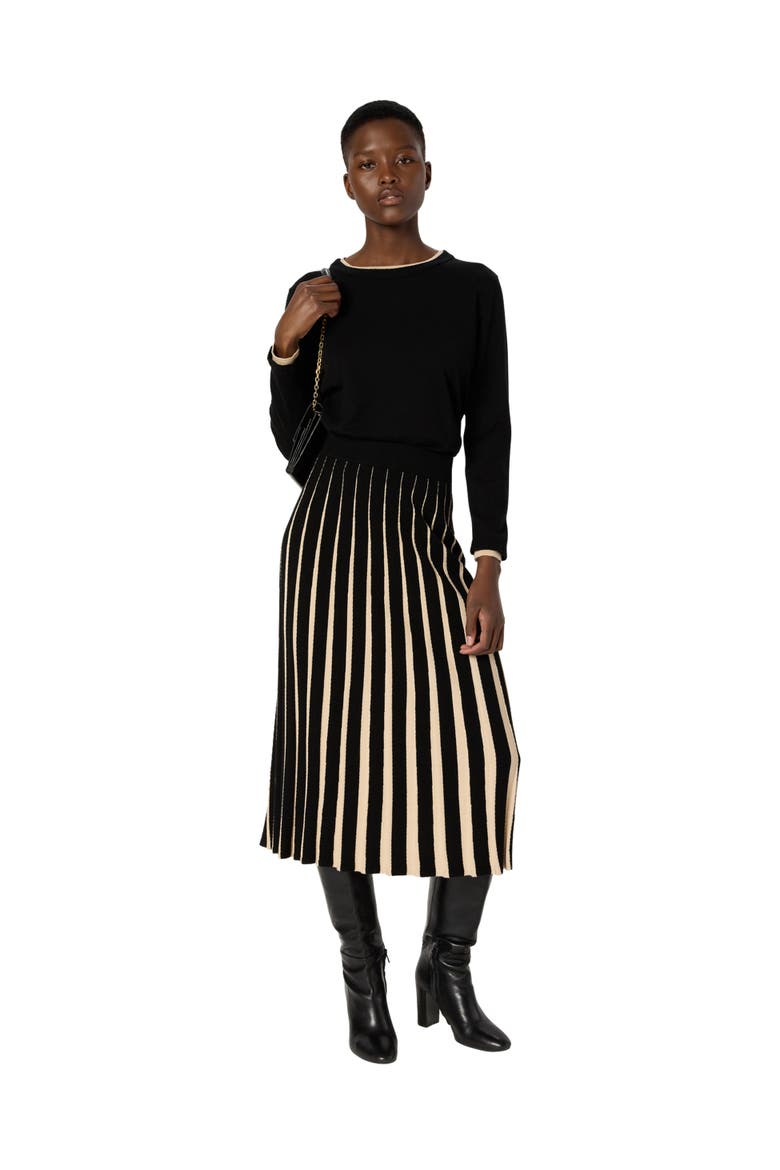 Bibiane Two Tone Pleated Knit Midi Skirt, Alternate, color, Black