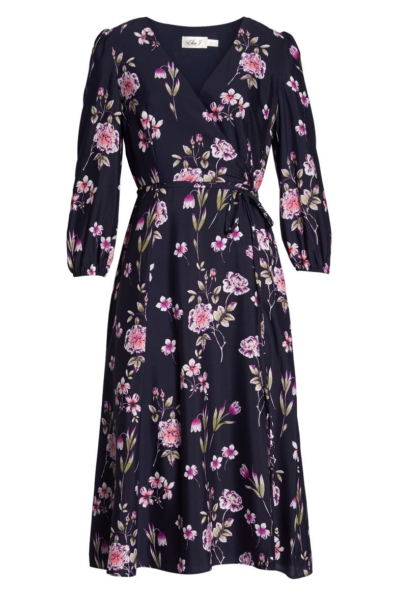 Floral Print Wrap Dress, Alternate, color, NAVY