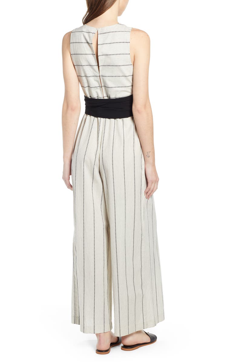 THE ODELLS Damsel x THE ODELLS Stripe Wide Leg Cotton Jumpsuit, Alternate, color, 