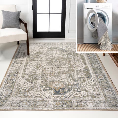 Keesha Bold Distressed Medallion Low-Pile Machine-Washable Area Rug
