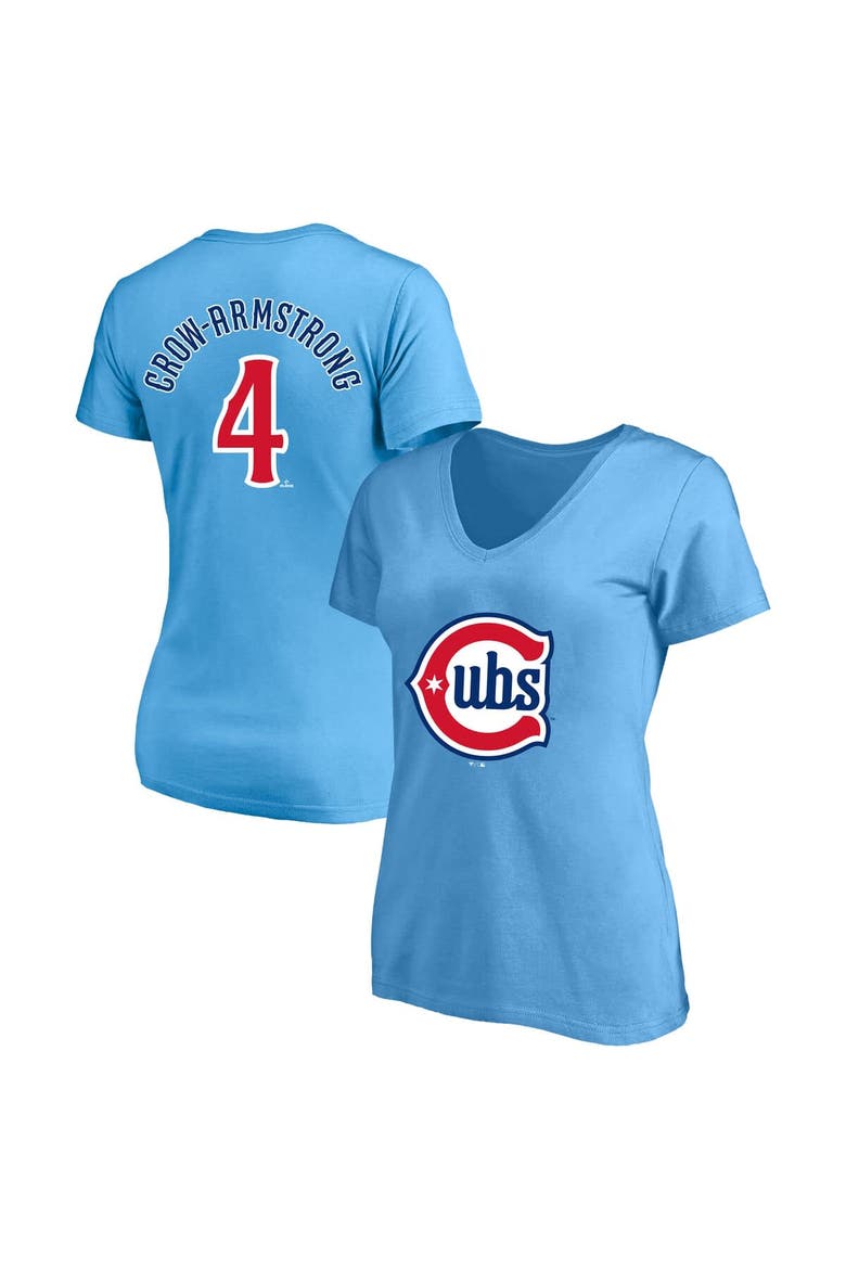 Women's Profile Pete Crow-Armstrong Light Blue Chicago Cubs Plus Size Name & Number V-Neck T-Shirt, Main, color, Light Blue
