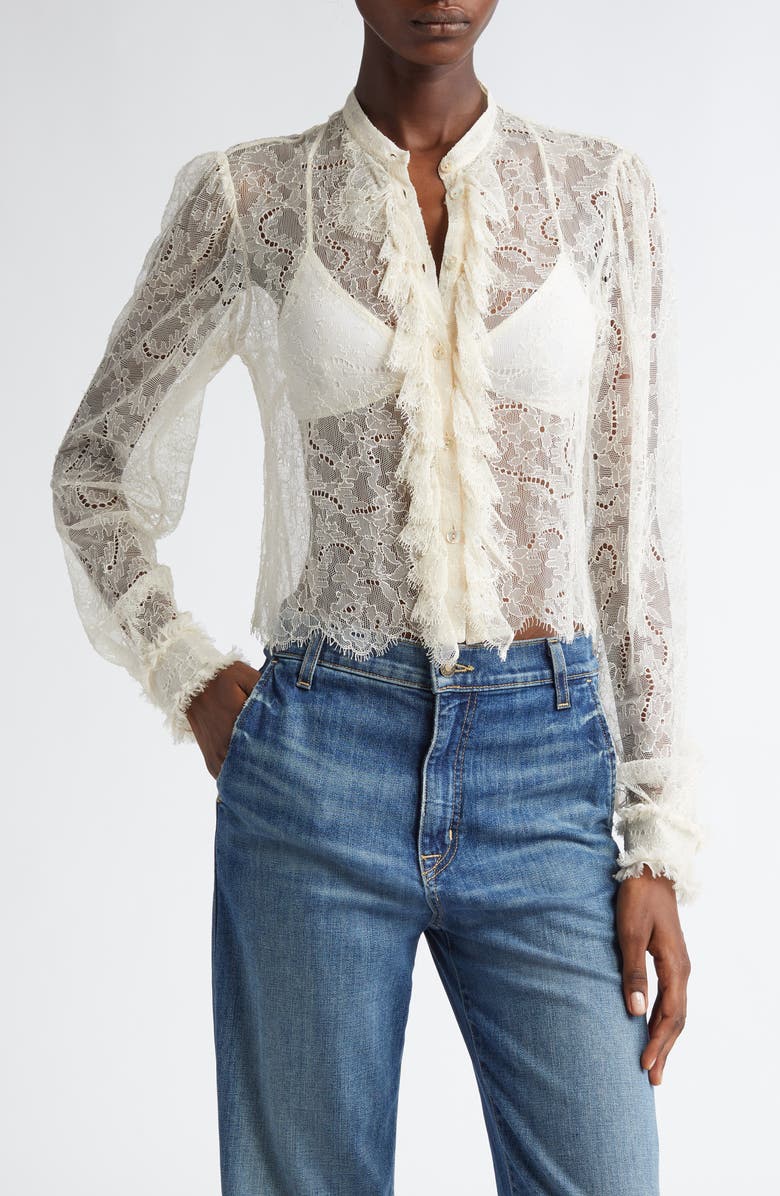 Ulla Johnson Cecile Ruffle Sheer Lace Top, Main, color, Cowrie