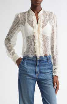 Ulla Johnson Cecile Ruffle Sheer Lace Top