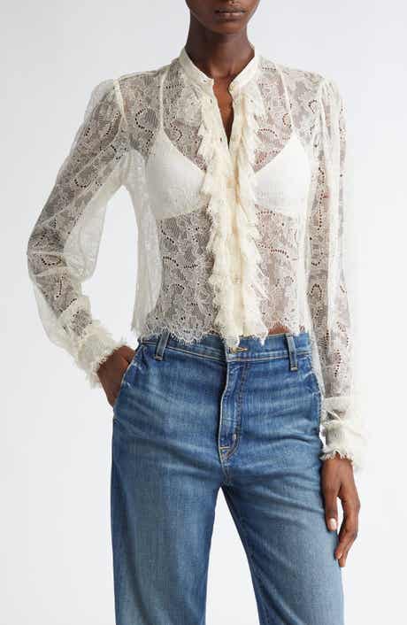 Ulla Johnson Cecile Ruffle Sheer Lace Top