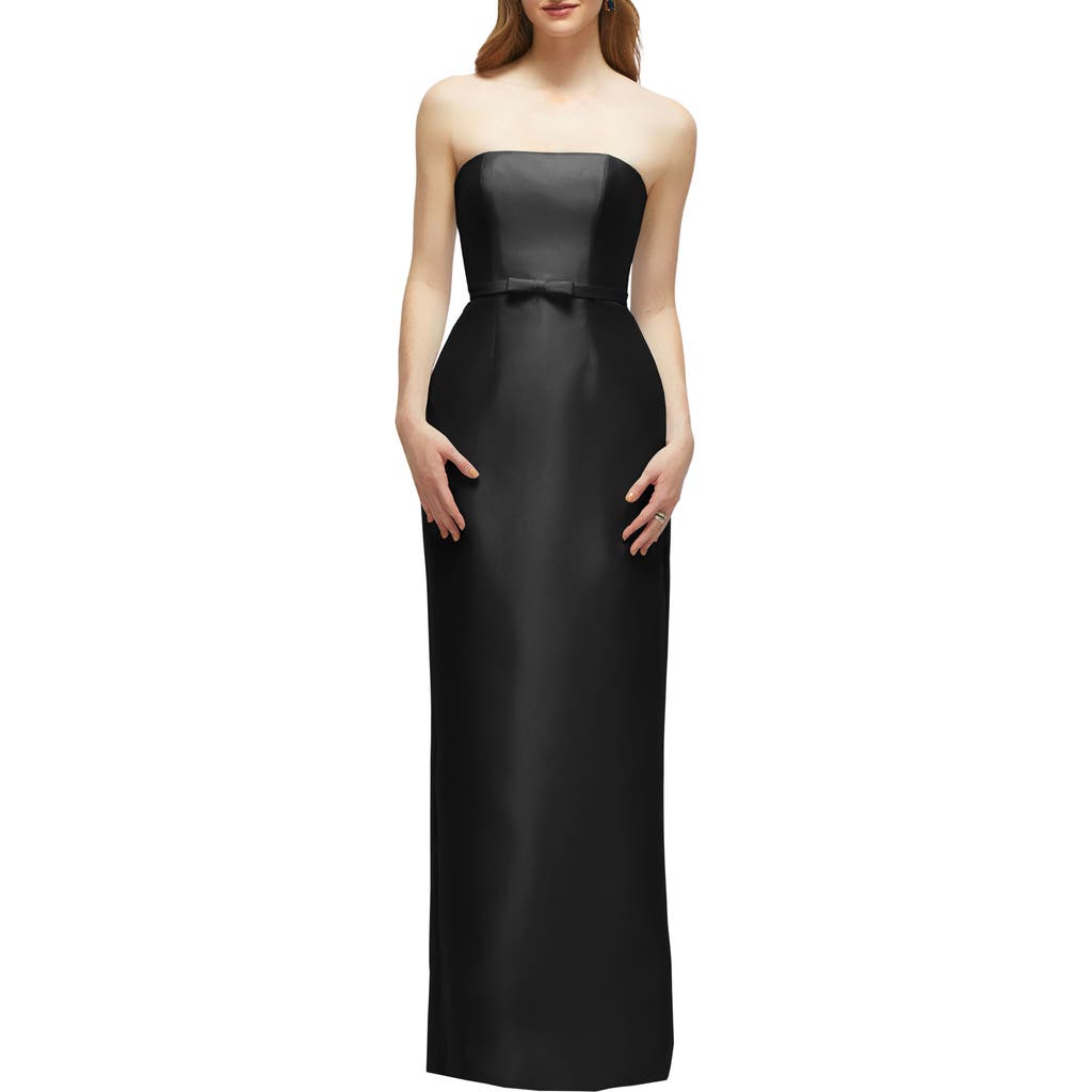 Alfred Sung Strapless Bow Belt Satin Twill Column Gown