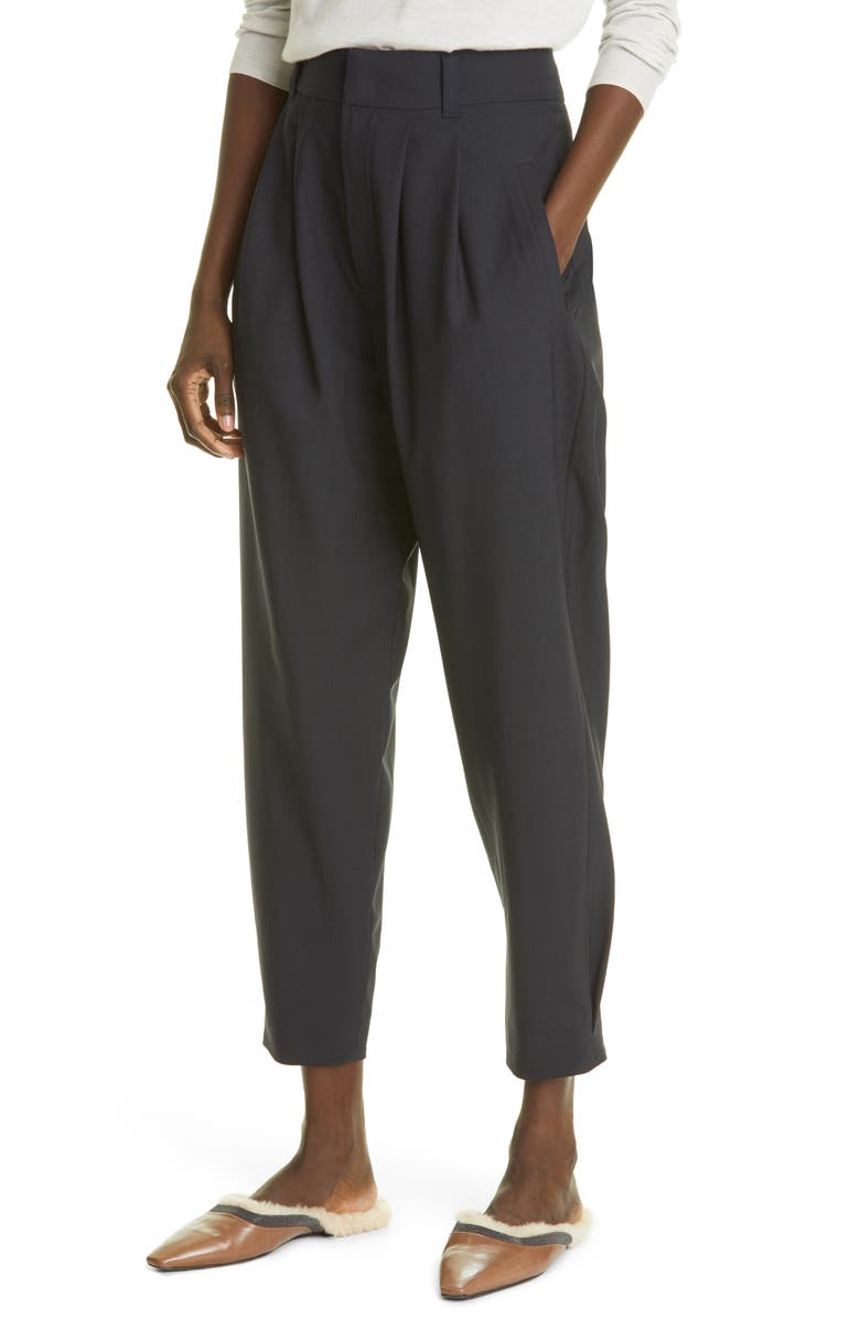 Brunello Cucinelli Pleated Taper Wool Blend Ankle Pants, Alternate, color, 