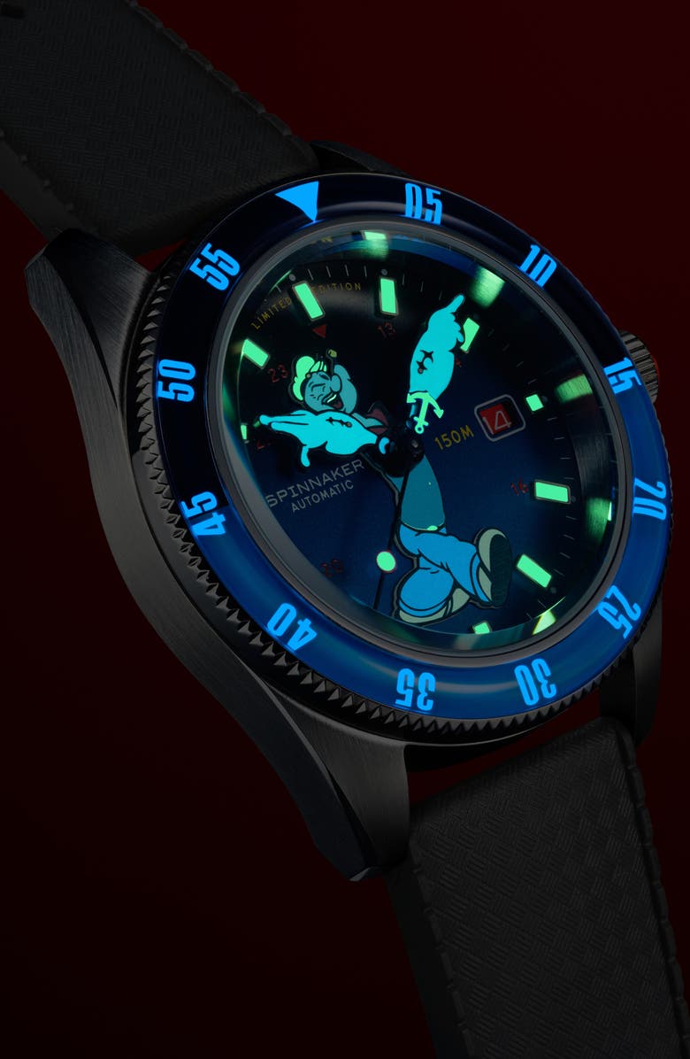 SPINNAKER x Popeye Fleuss Bronemies Automatic Silicone & Nylon Strap Watch, 43mm, Alternate, color, 