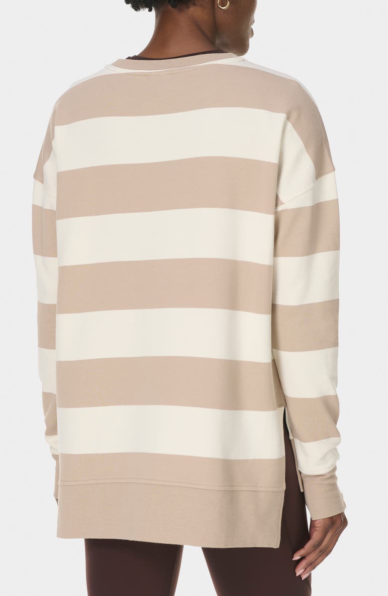 Sweaty Betty After Class Stripe Longline Sweatshirt, Alternate, color, White/ Dusk Beige Large Stripe
