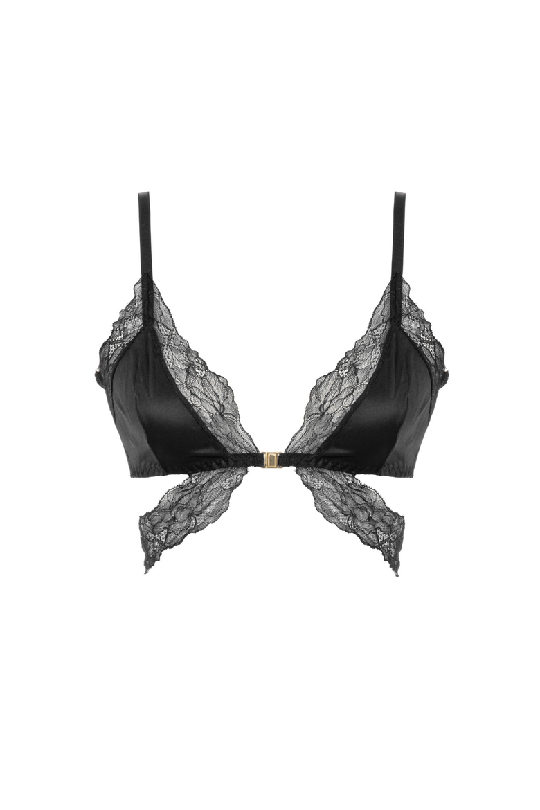 Clara Bra Silk & Lace Front-Closure Demi Bra, Alternate, color, Black