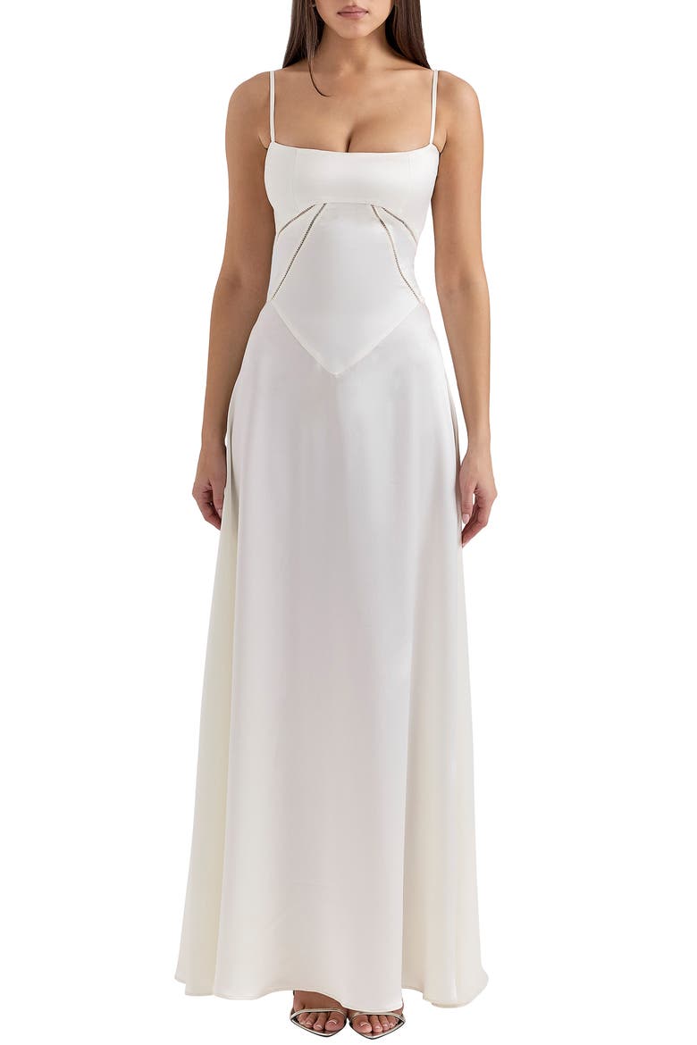 Anabella Lace-Up Satin Gown, Main, color, IVORY
