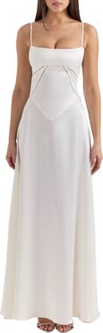 HOUSE OF CB Anabella Lace-Up Satin Gown