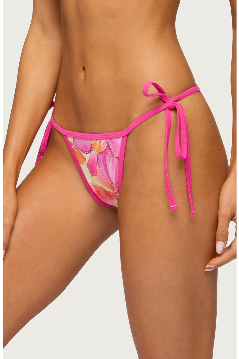 Hanai Floral Rhinestone Tie Bikini Bottoms, Alternate, color, PINK
