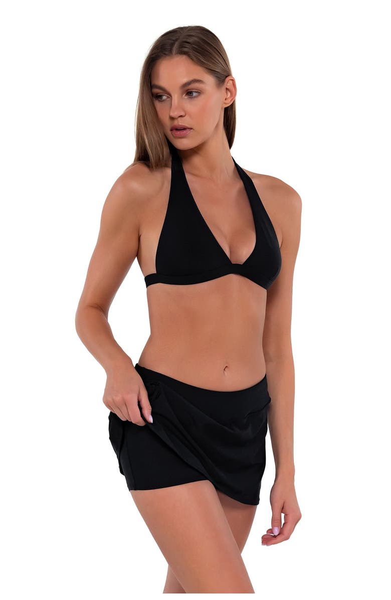 Sunsets Sporty Swim Skirt Bottoms, Alternate, color, Black