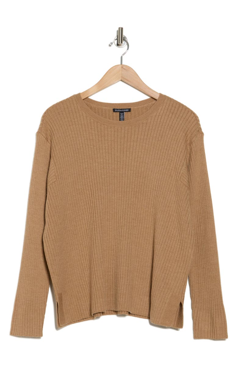 Eileen Fisher Wool Crewneck Sweater, Alternate, color, Honey