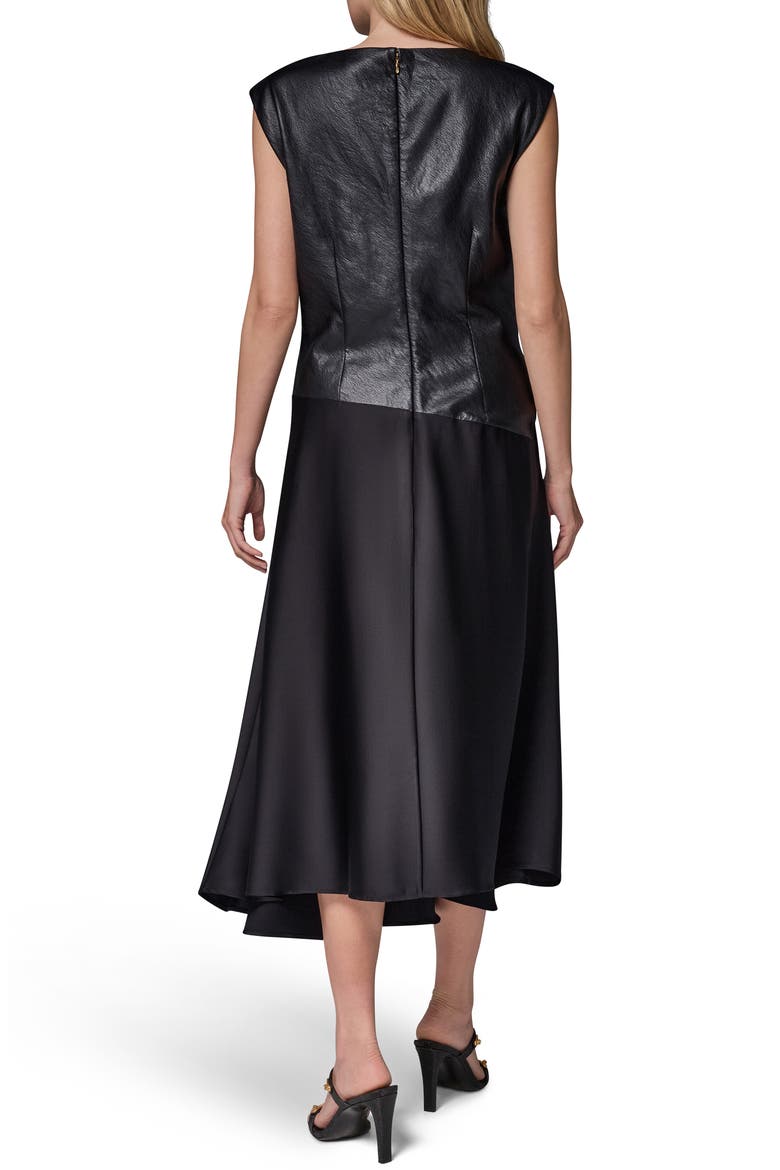 Faux Leather Mixed Media Midi Dress, Alternate, color, BLACK