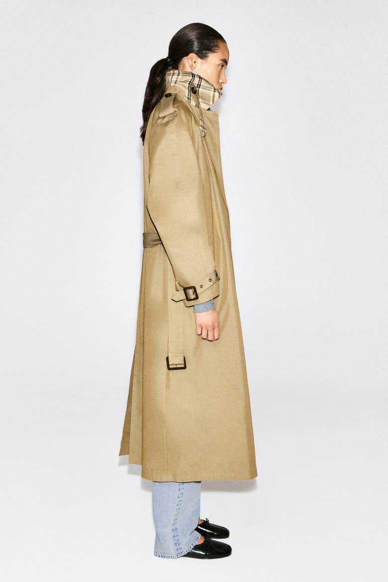 Check-Detail Belted Cotton Trench Coat, Alternate, color, BEIGE / CHECKED