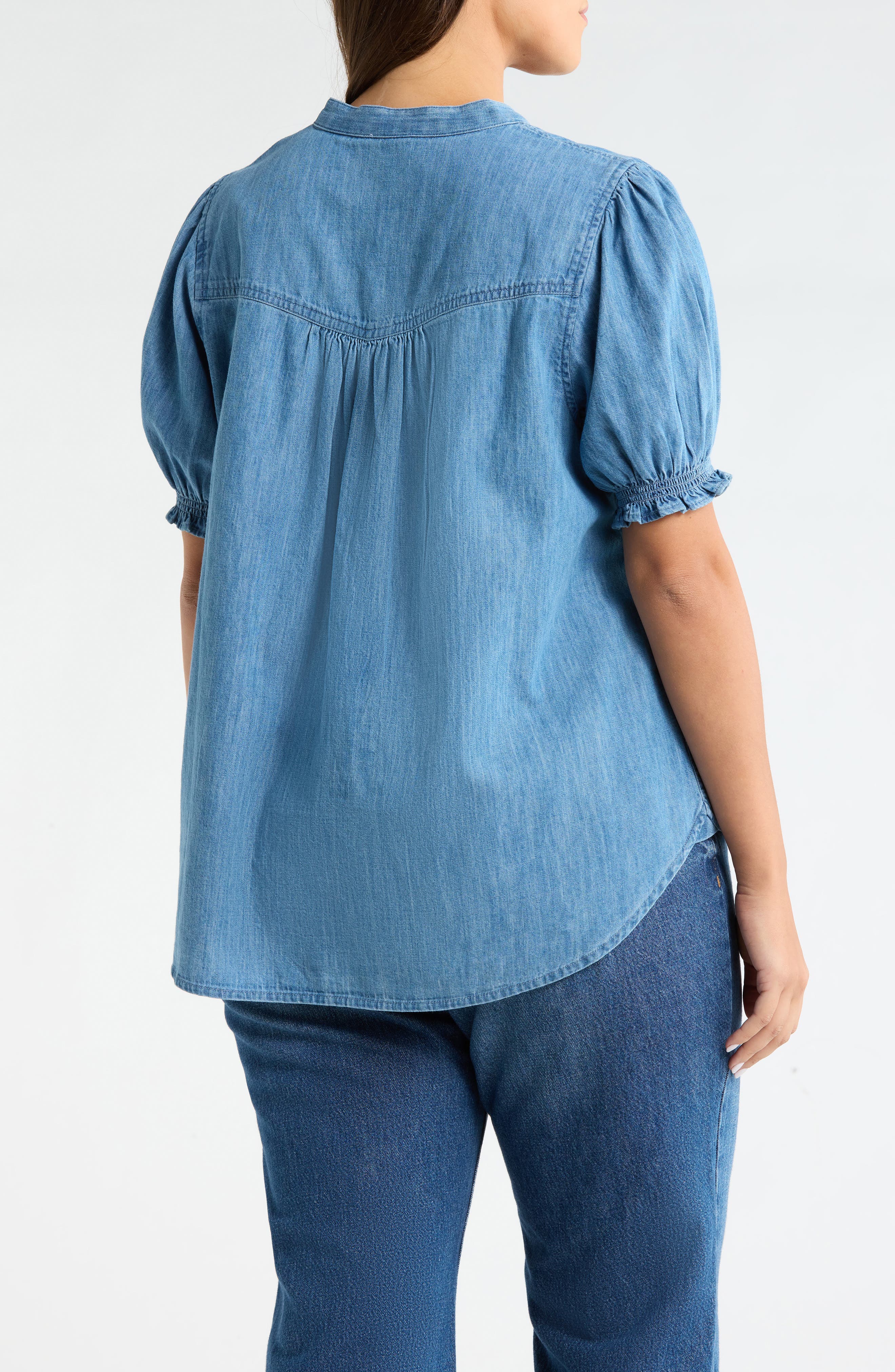 Puff Sleeve Chambray Button-Up Shirt - image 2