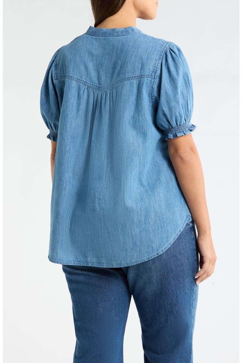 Puff Sleeve Chambray Button-Up Shirt, Alternate, color, MEDIUM WASH