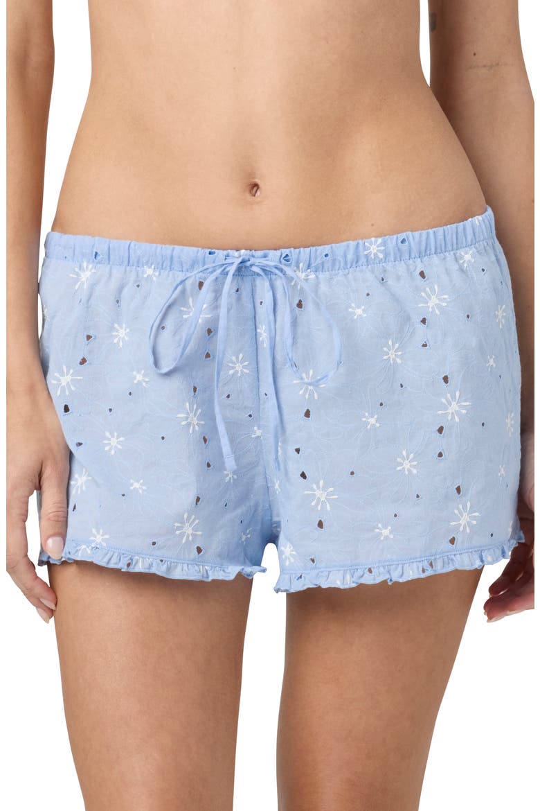 Eyelet Tie Waist Organic Cotton Shorts, Alternate, color, BLUE/ JET STEAM