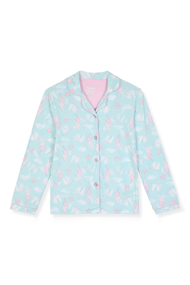 Kids' Unicorn Two-Piece Long Pajamas & Headband Set, Alternate, color, TURQUOISE