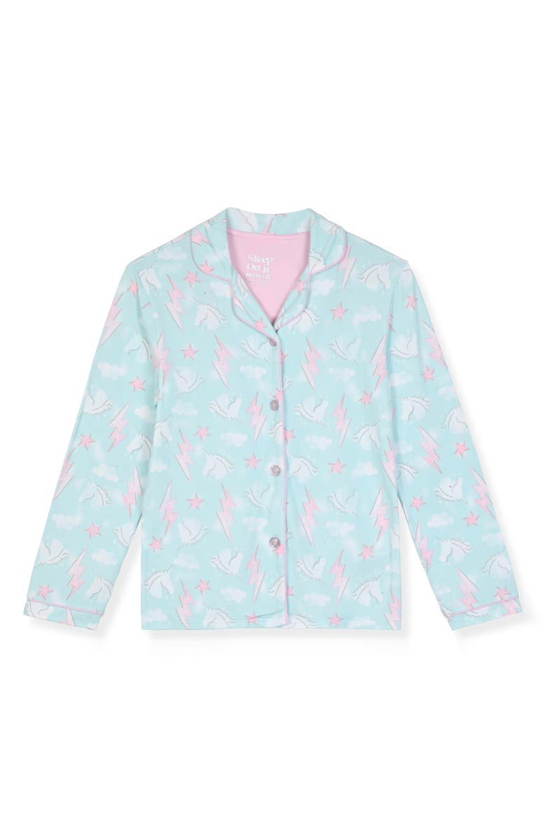 SLEEP ON IT Kids' Unicorn Two-Piece Long Pajamas & Headband Set, Alternate, color, Turquoise