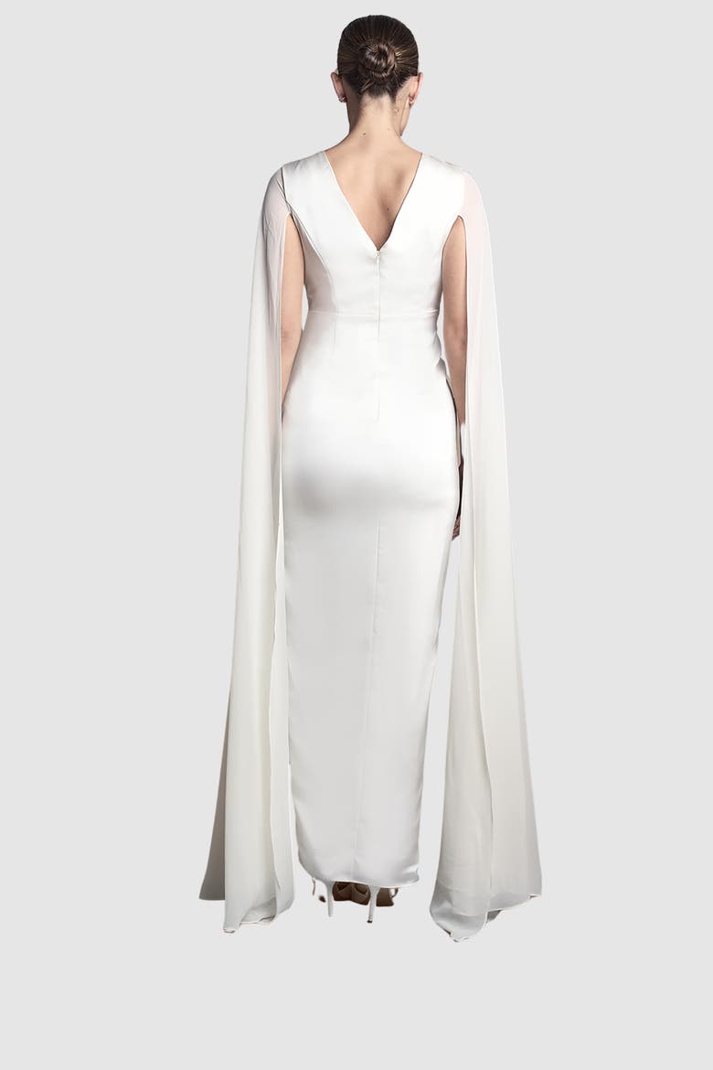 Cape Sleeve Satin Maxi Dress, Alternate, color, Ivory