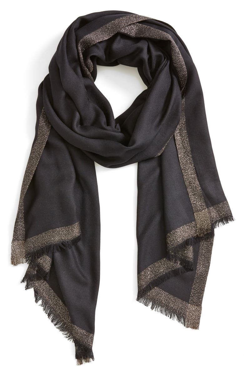 Nordstrom Shimmer Border Silk Wrap, Main, color, 