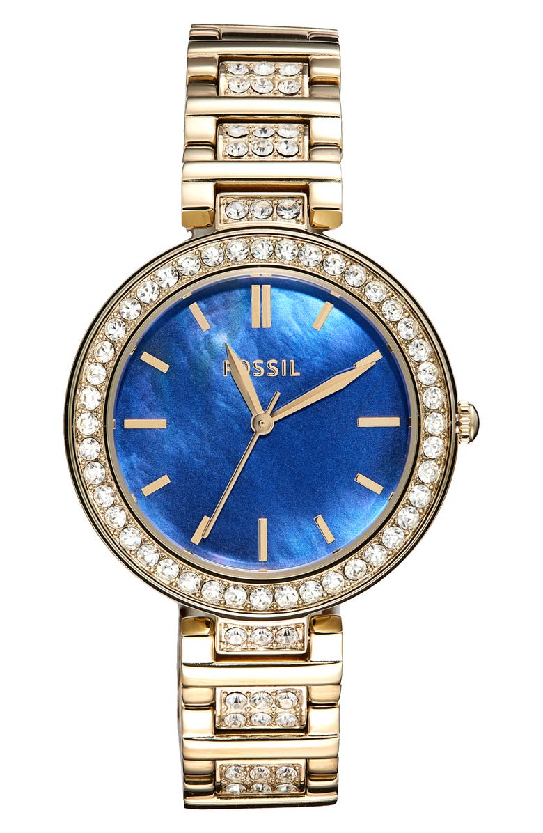 Fossil Karli Crysta Embellished Three-Hand Quartz Bracelet Watch, 32mm, Main, color,