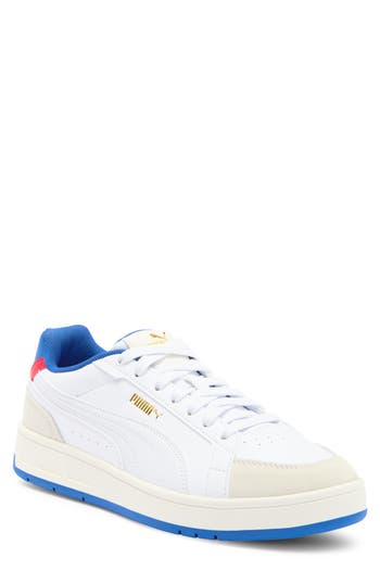 Puma Court Classico Sport Leather Sneaker In Warm White- White- Royal