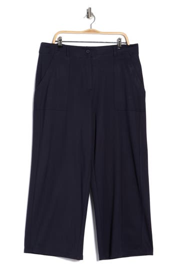 Max Studio Utility Pocket Crop Straight Leg Ponte Pants In Blue