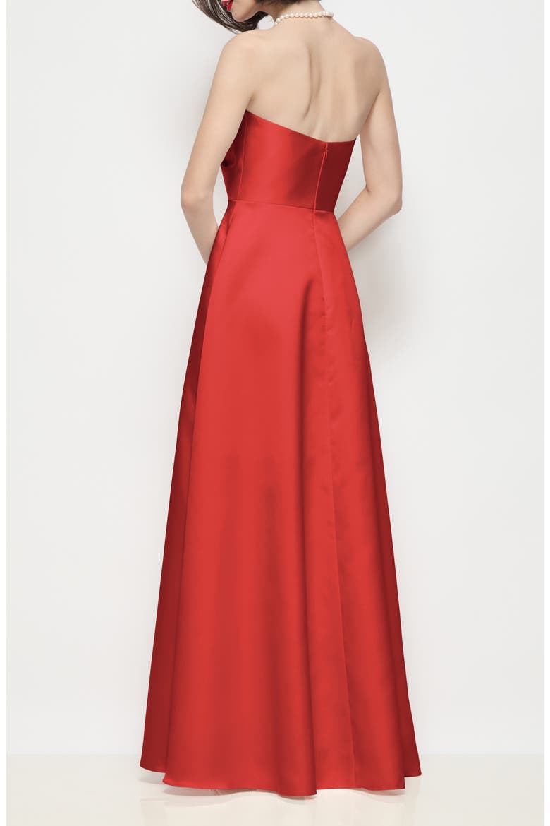 Veronica Strapless Satin Gown, Alternate, color, POPPY RED