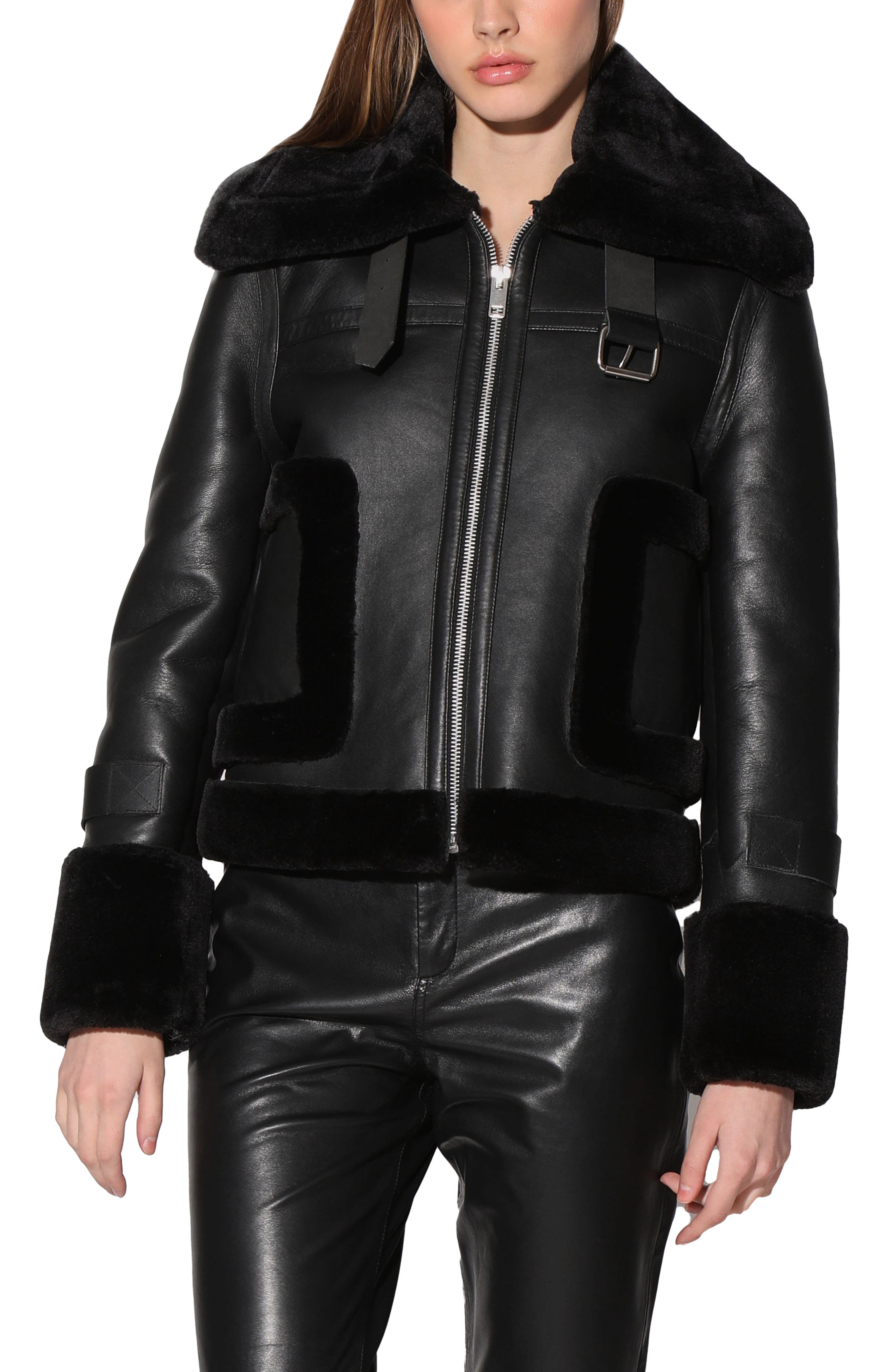 Walter Baker Lianna Faux Fur Trim Leather Jacket