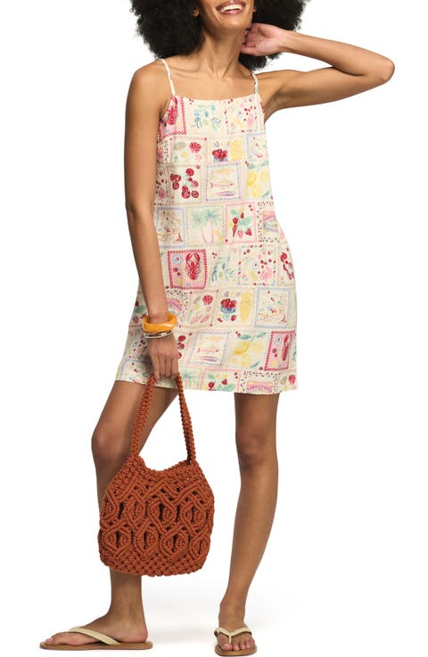 Conversational Print Linen Blend Minidress