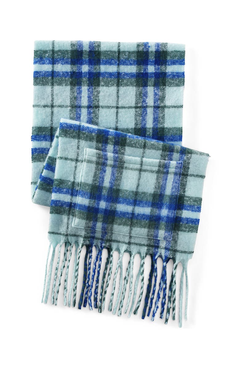 Lands' End Brushed Blanket Scarf, Alternate, color, Light Cornflower Check